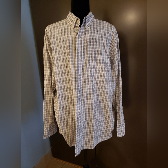 Chaps Classic White and Black Checkered Shirt - Large - Picture 2 of 5